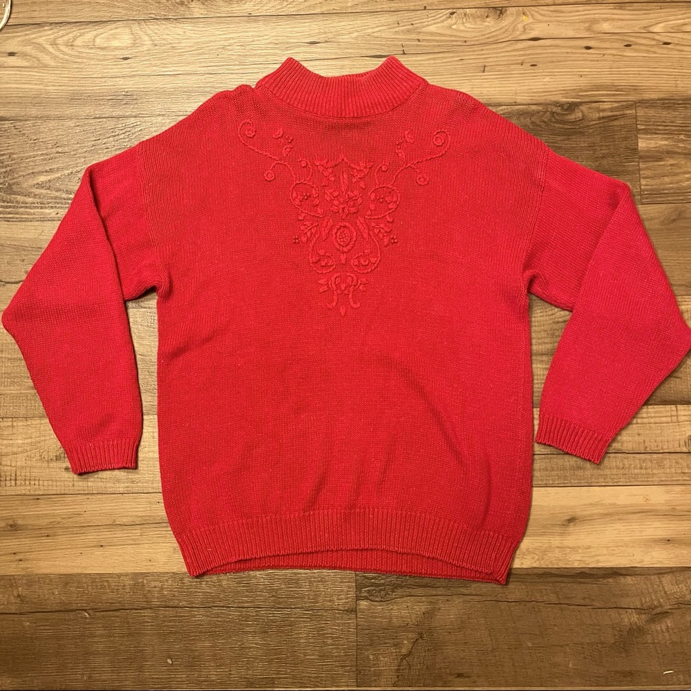 Gitano red sweater with Filigree around the neck no size tag but fits like XL